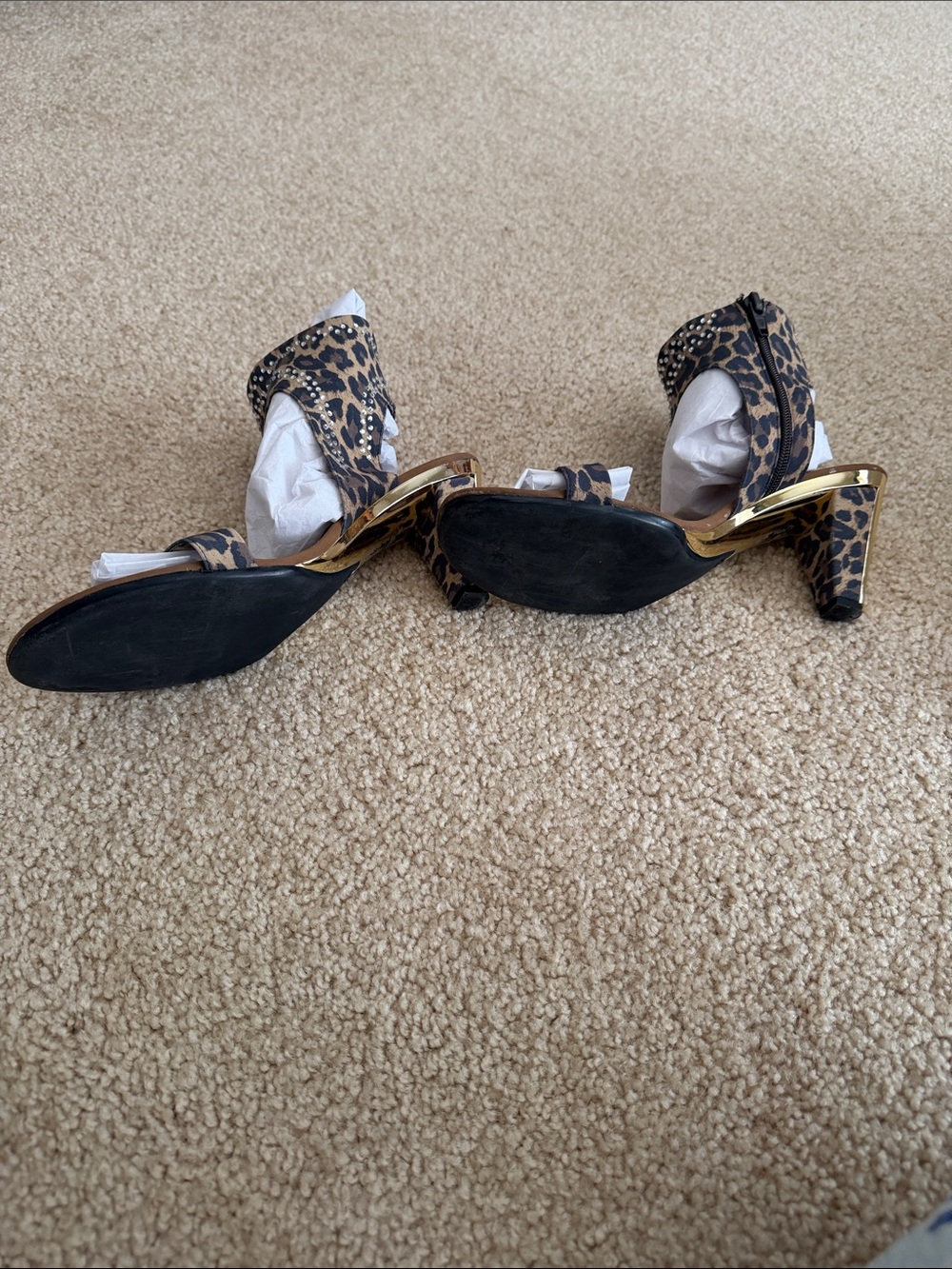 Onex Leopard Print Dance Shoes with Stud Detail - Brown and Gold - Picture 6 of 6